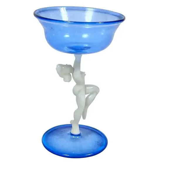 Vintage Bimini Blue Glass Liqueur Decanter Set by Fritz Lampl Blown Art 1920s - Picture 10 of 11